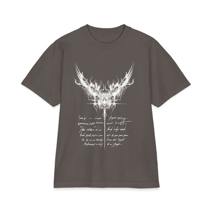Gothic Smoke Wing T‑Shirt — Script Poem Graphic Tee