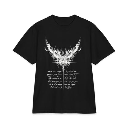 Gothic Smoke Wing T‑Shirt — Script Poem Graphic Tee