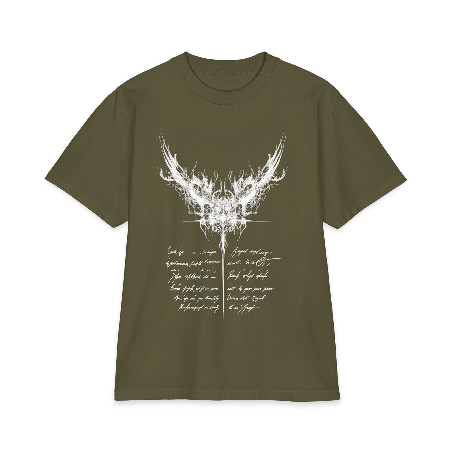 Gothic Smoke Wing T‑Shirt — Script Poem Graphic Tee