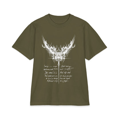 Gothic Smoke Wing T‑Shirt — Script Poem Graphic Tee
