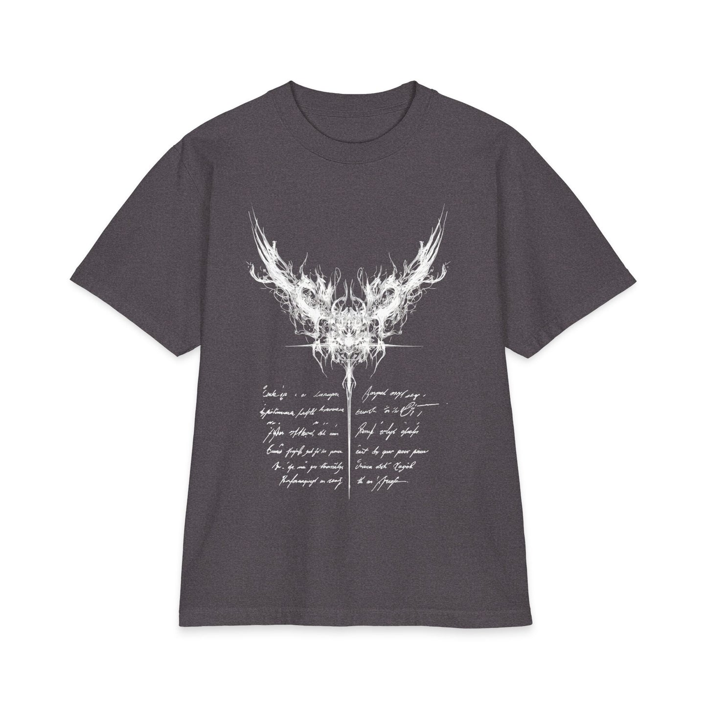 Gothic Smoke Wing T‑Shirt — Script Poem Graphic Tee